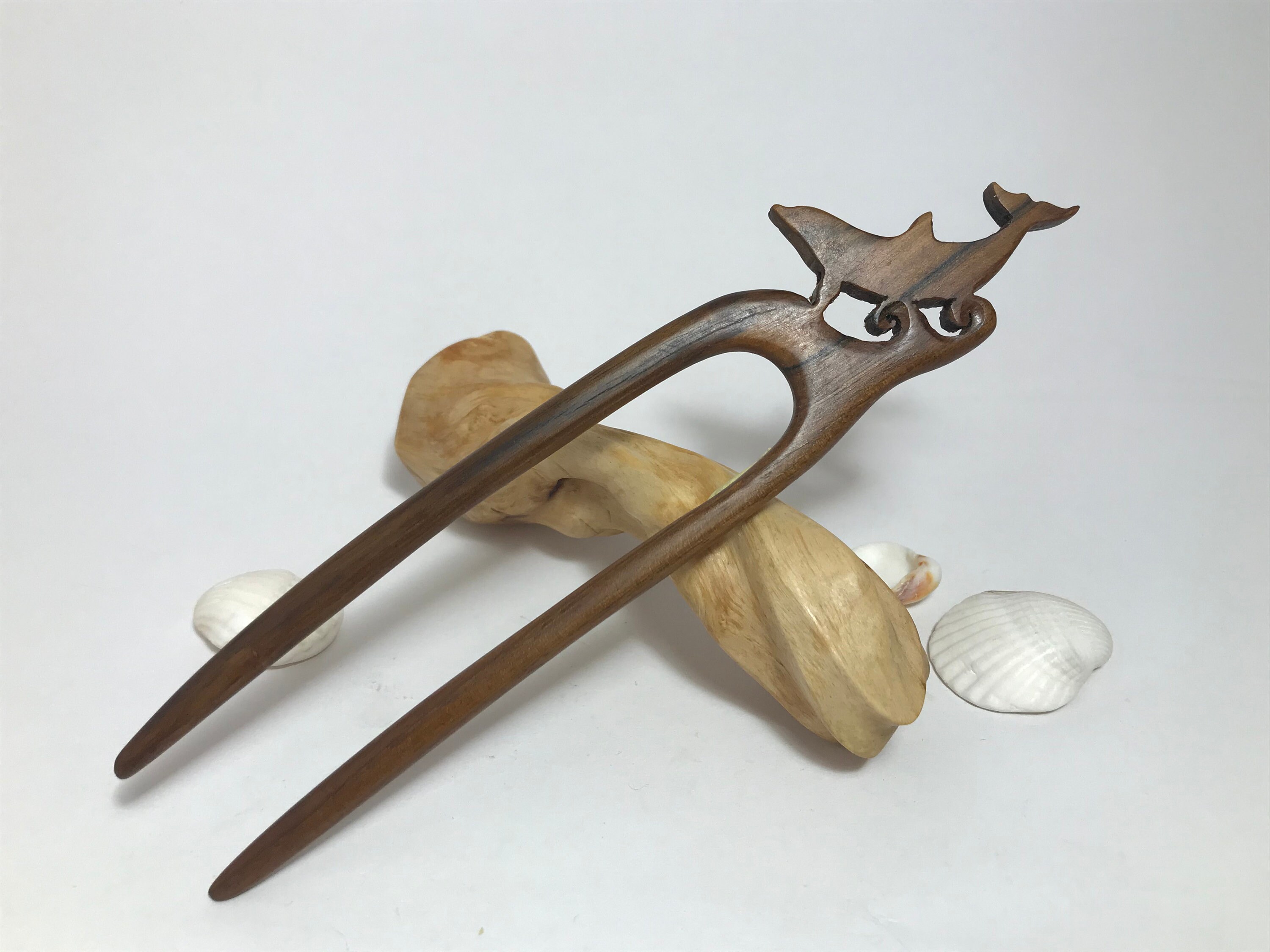 Wooden Hand Carved Hair Fork Dolphin Two prong Etsy