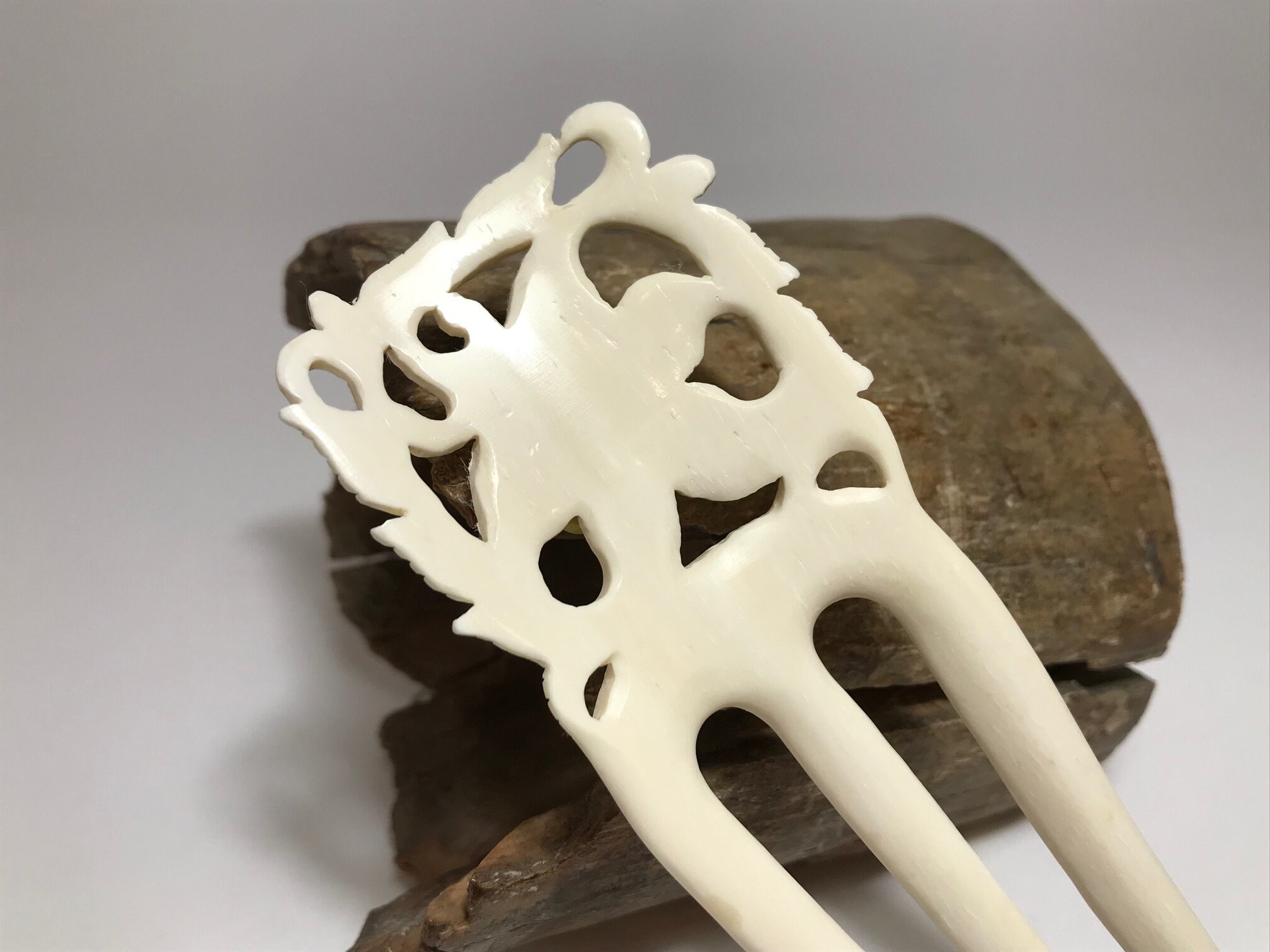 Hand Carved Bone Hair Comb Bone barrette Bun holder Three Etsy