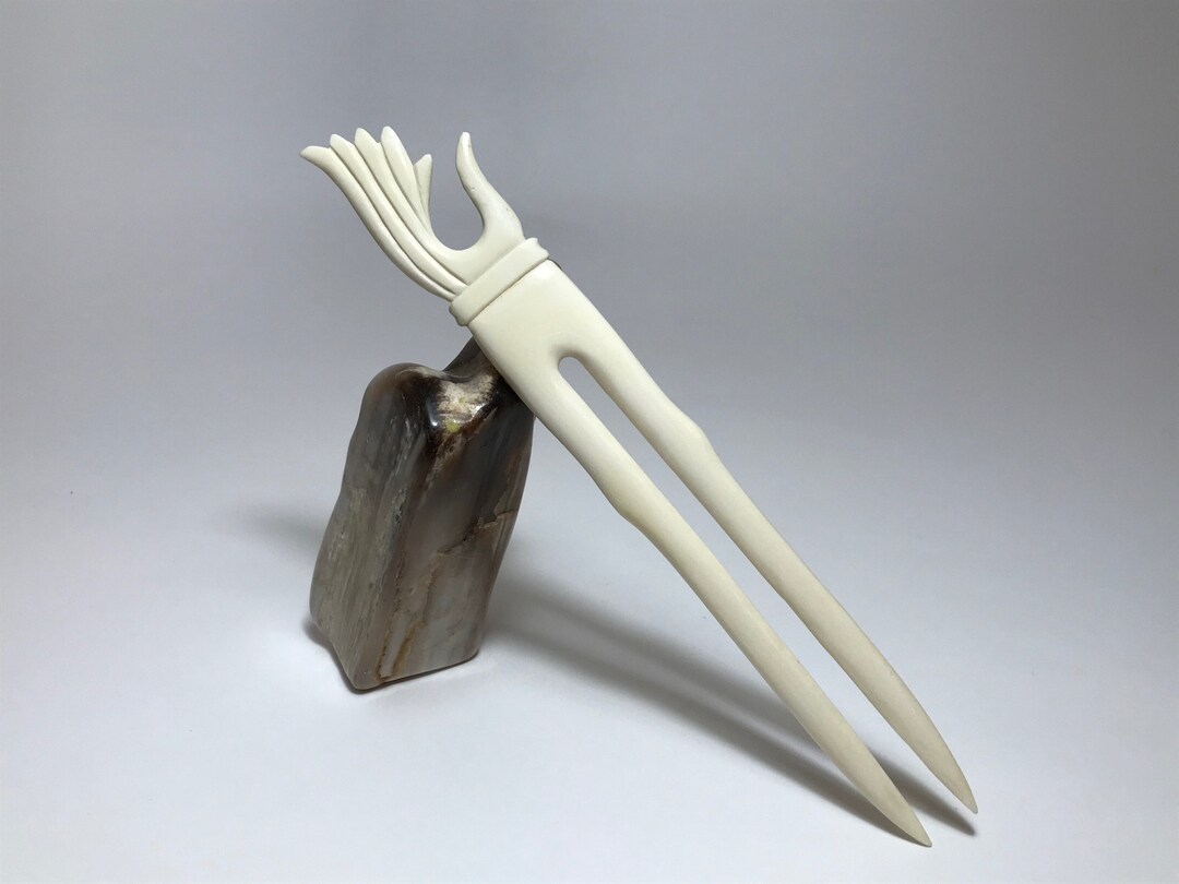 Unique Hand Carved Bone Hair Fork Two Prong Hair Fork Bone Etsy