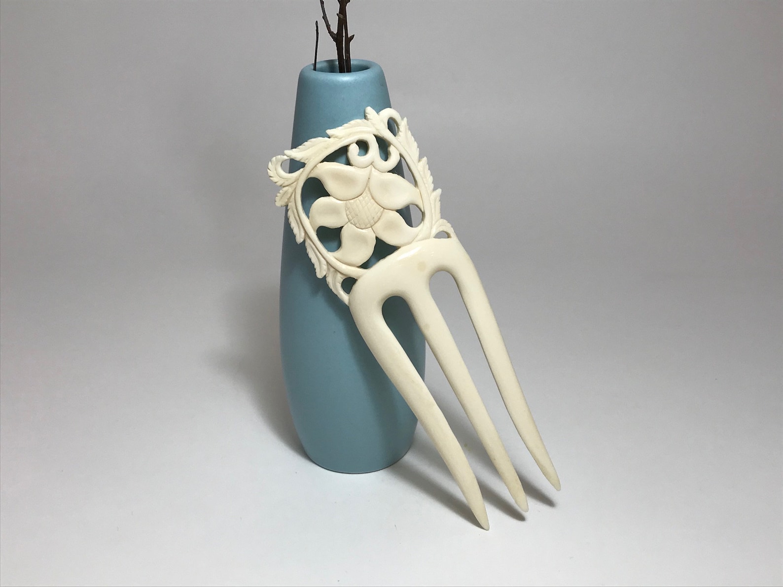 Hand Carved Bone Hair Comb Bone barrette Bun holder Three Etsy