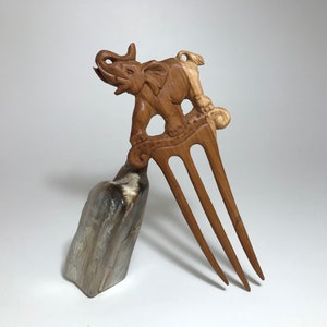 Exclusive Hand Carved Hair Fork "Elephant",Wooden hair fork, Three prong hair fork, Unique hair fork, Wooden hair pin, Wooden hair pick