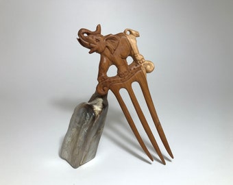 Exclusive Hand Carved Hair Fork "Elephant",Wooden hair fork, Three prong hair fork, Unique hair fork, Wooden hair pin, Wooden hair pick