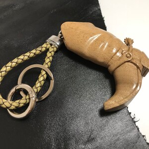 Hand Carved Wooden Pendant, Key Chain Boot with a Spur, Husband Birthday present, Unique gift for him, Leather Key chain, Wooden statues image 3