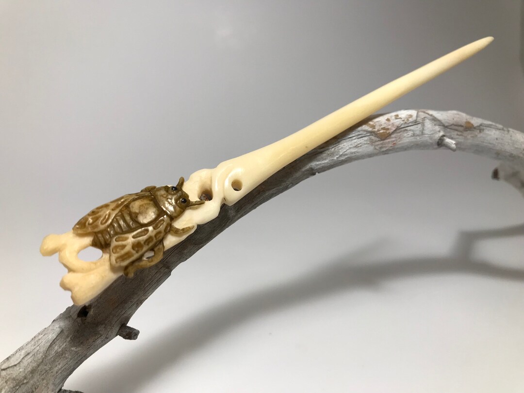 Hand Carved Bone Hair Stick, Bone Hair Pin, One Prong Hair  display picture 3