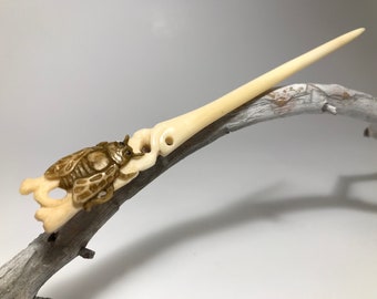 Hand carved Bone Hair Pick Barrette Hand Carved Bone Hair Stick, Bone Hair Pin, Hair Accessories  main image 4