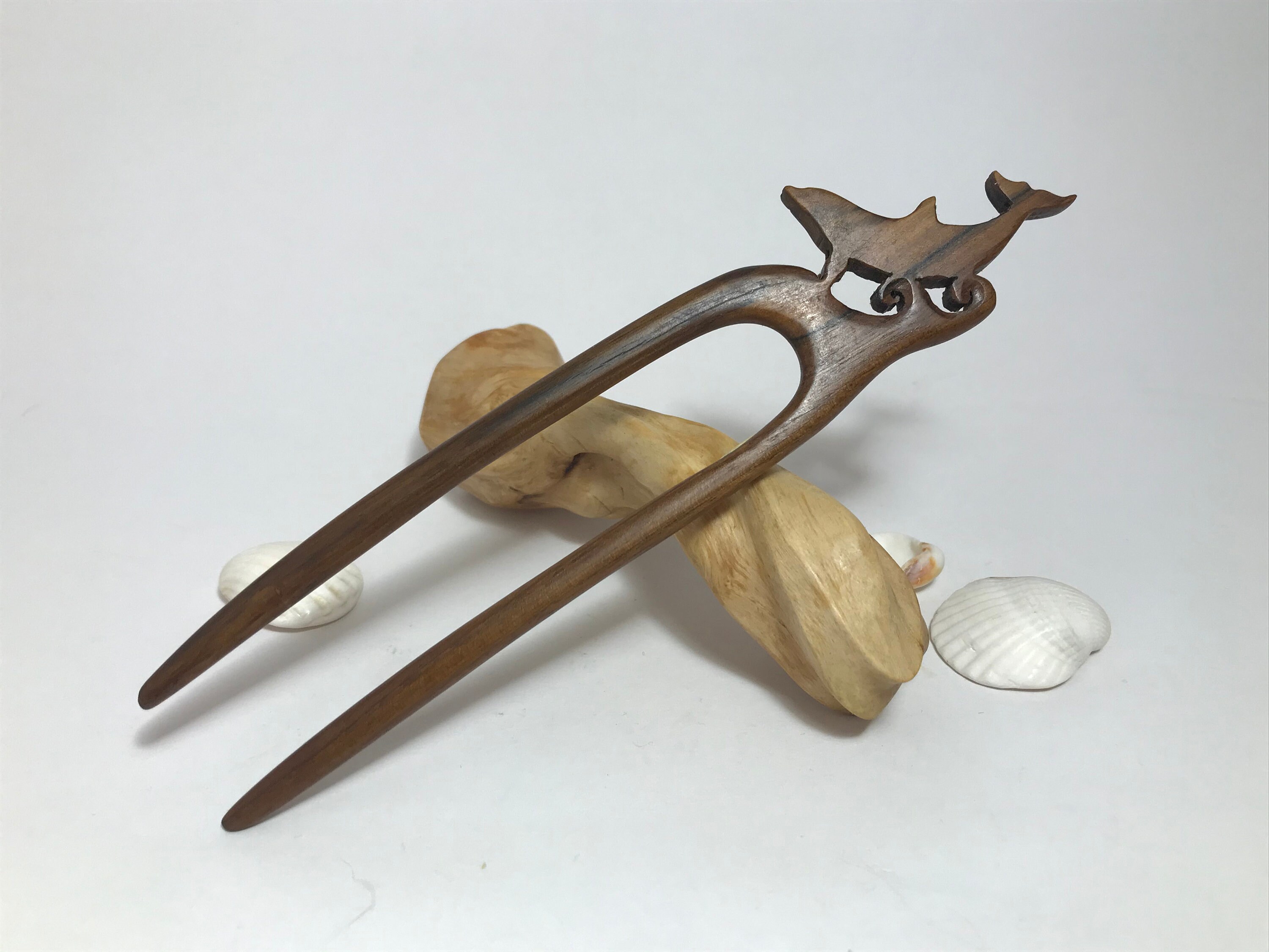 Wooden Hand Carved Hair Fork Dolphin Two prong Etsy