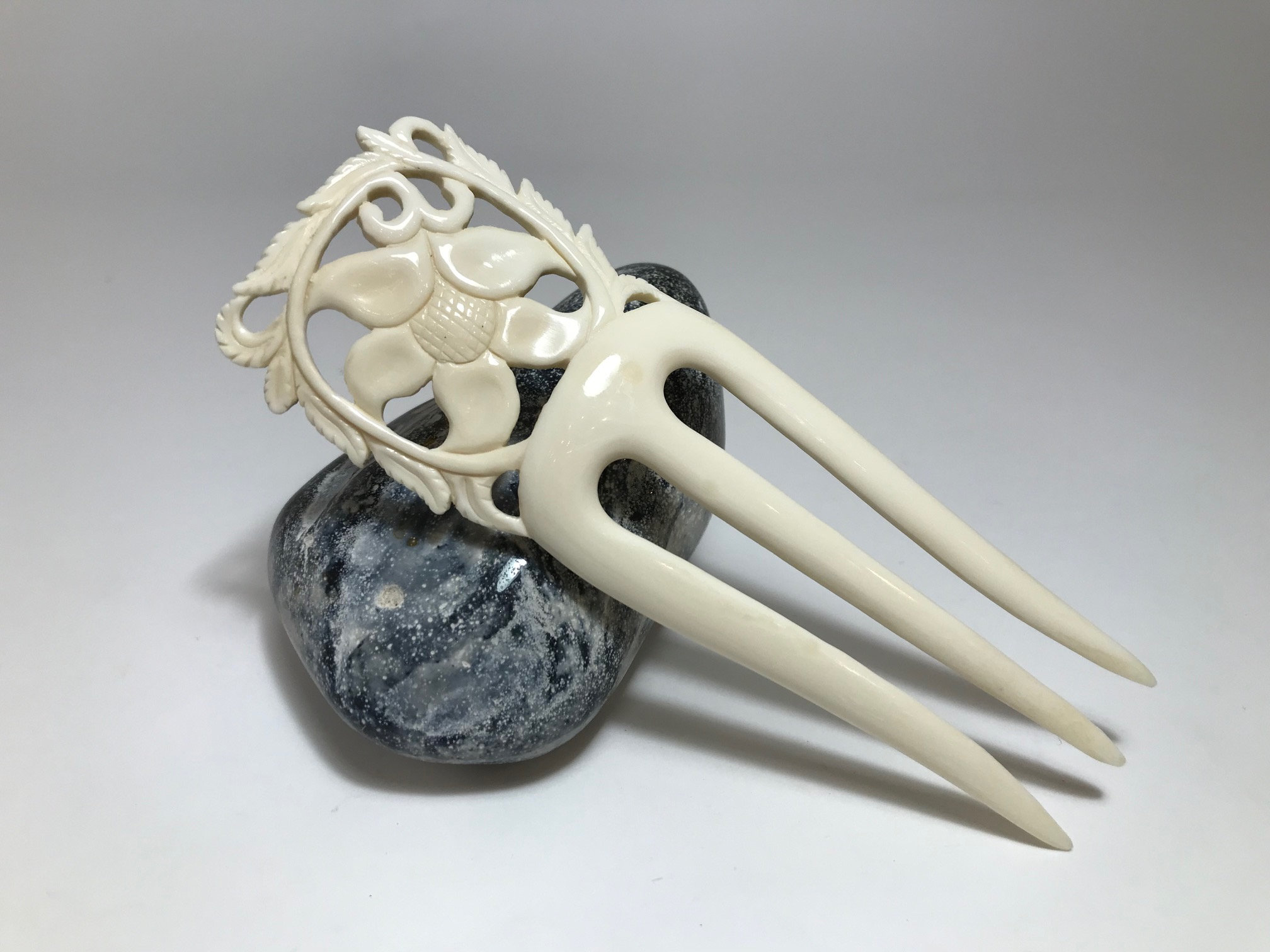 Hand Carved Bone Hair Comb Bone barrette Bun holder Three Etsy