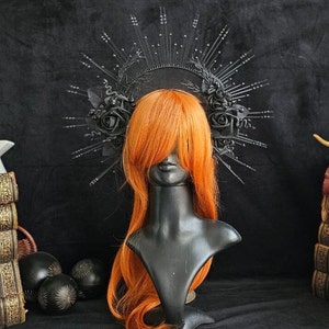 Schwarze Halo-Krone, Halo-Kopfschmuck, Halo-Krone, Boho-Hochzeit, Halo-Stirnband, Festivalkrone, Hochzeitskrone