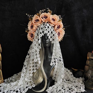 Black halo crown, halo crown headpiece, halo sun burst crown, large halo crown, Cream Rose Crown, Cream Halo Customizable, Festival crown
