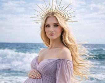 Gold Sun Ray Halo Crown, Bridal Headpiece