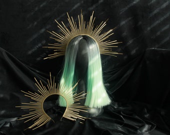 Gold Sun Ray Halo Crown, Bridal Headpiece