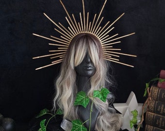 Gold Sun Halo Crown, Wedding Headpiece, Bridal Hair Accessory