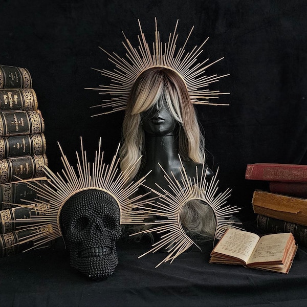 Gold Sun Ray Halo Crown, Bridal Headpiece, Wedding Hair Accessory