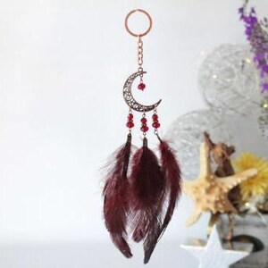 Llavero para coche. Colgante para espejo retrovisor color burdeos. Colgante para coche con forma de pluma. Pequeño letrero para coche. Colgante con forma de luna y yoga. Envío gratuito a EE. UU.