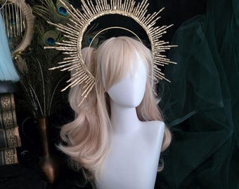Gold Sun Halo Crown, Wedding Headpiece, Bridal Hair Accessory