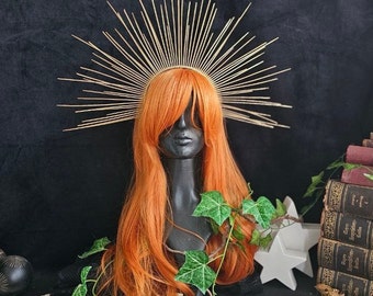 Gold Sun Ray Halo Crown, Bridal Headpiece (18cm)