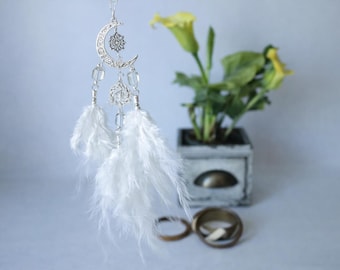White Moon Dreamcatcher, Car Rear View Mirror Charm
