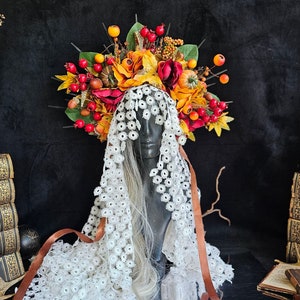 Hot orange Halo Crown, Halo Headpiece, Orange Halo crown Tiara with flowers, Headband Festival crown Halo Jewellery flowers Hot orange crown