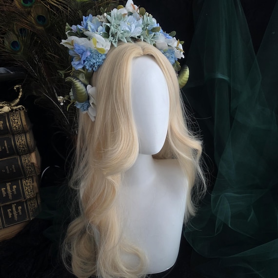 Unique Horned Headpiece with Blonde Wig Fairy Ram Voodoo Masquerade Masks Mask USA Free Shipping main image 4