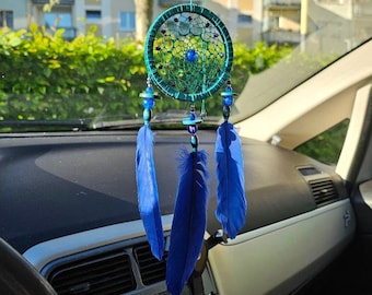 Turquoise Dreamcatcher Car Charm, Boho Rear View Mirror Decor