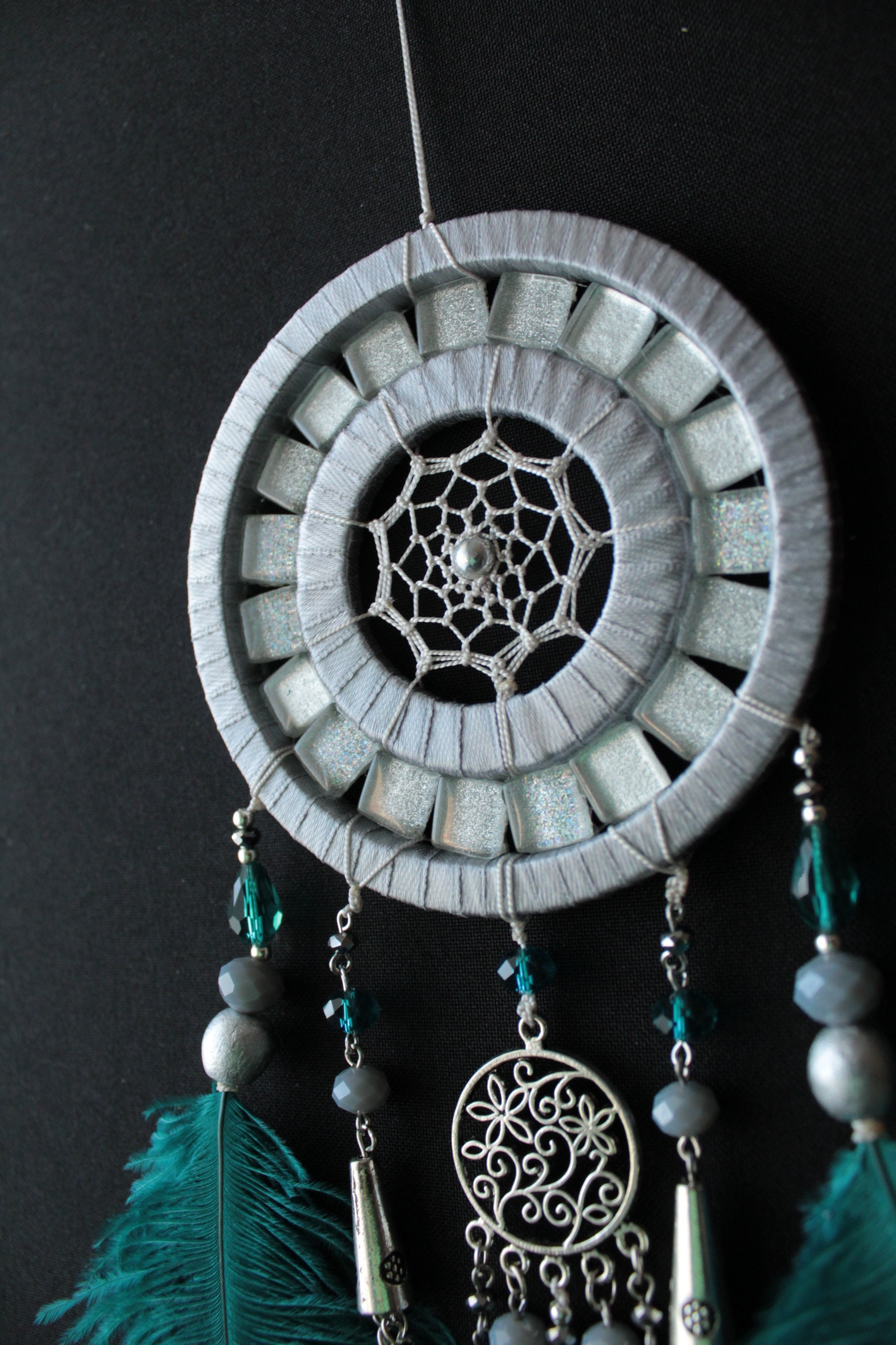 Dark Turquoise Dreamcatcher, Small Dream Catcher Mosaic Wall Dark Turquoise Dreamcatcher, Small Dream Catcher Mosaic Wall