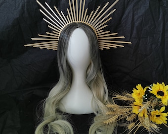 Gold Sun Halo Crown, Wedding Headpiece, Bridal Hair Accessory