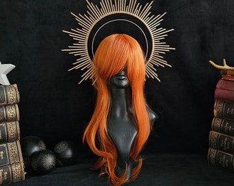 Gold Sun Halo Crown, Bridal Headpiece, Wedding Hair Accessory