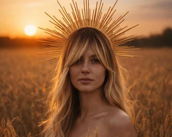 Gouden Sun Ray Halo-kroon, bruiloftzendspoel