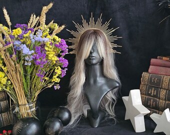 Gold Sun Halo Crown, Bridal Headband, Wedding Hairpiece