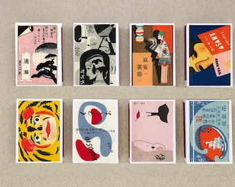 Zestaw zapałek w stylu vintage z japońskiej reklamy JP4, retro wydruki artystyczne (zestaw 8 sztuk)