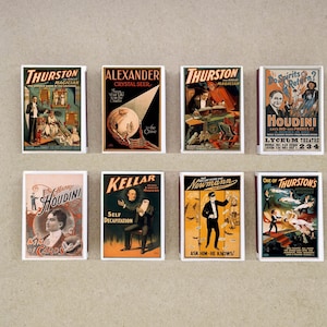 set of 8 MATCHBOX MAGIC show poster kellar houdini thurston vintage style printing old matches match holder