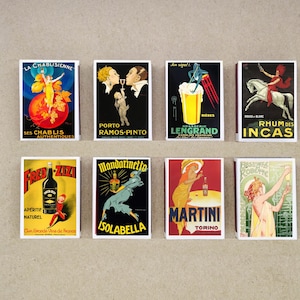 set of 8 MATCHBOX various alcohol Liquor ads vintage style printing old matches match holder