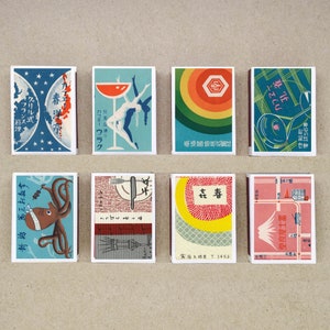 set of 8 MATCHBOX of japanese various ads set 1 vintage style printing old matches match holder