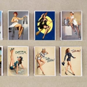 set of 8 MATCHBOX of pin-up vintage style printing old matches match holder