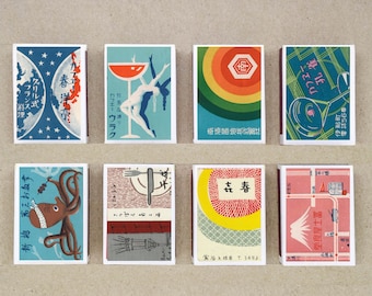 set of 8 MATCHBOX of japanese various ads set 1 vintage style printing old matches match holder