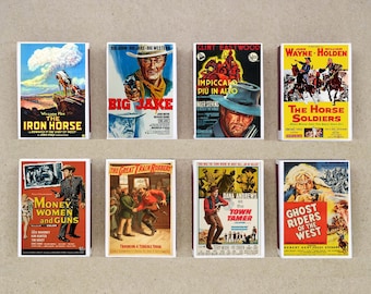 set of 8 MATCHBOX vintage classic western movies poster cowboy printing old matches match holder