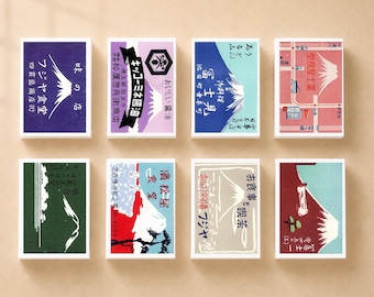 Set of 8 Matchboxes Vintage Japanese Mt. Fuji Matchbox - Retro