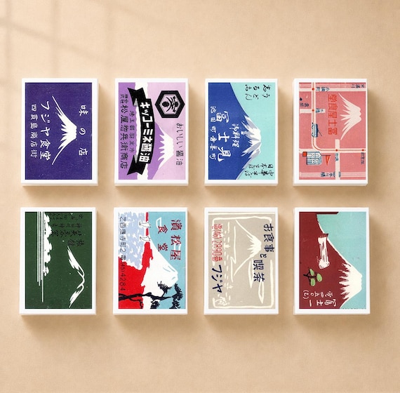 Set of 8 MATCHBOX of Japanese Various Mont Mt FUJI Mountain Japan