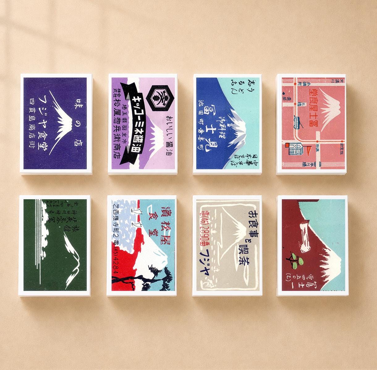 Set of 8 MATCHBOX of Japanese Various Mont Mt FUJI Mountain Japan