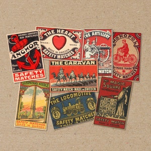 gemischtes Set mit 8 Dekorativen POSTER-Größen: A6 (Postkarte) oder A5 verschiedene Designs, hergestellt in SCHWEDEN Vintage-Druck alte Streichholzschachtel-Postkartenpackung