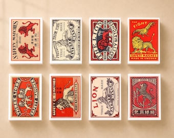 set of 8 MATCHBOX various LION design vintage sweden style printing old matches match box holde