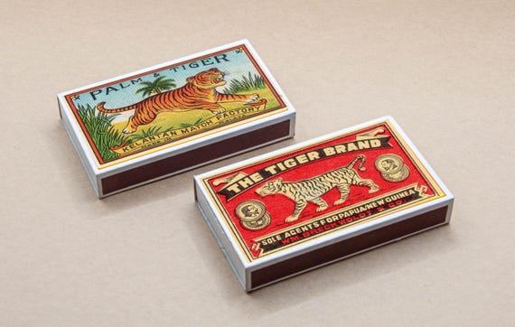 Vintage Style Tiger Matchbox Set, Large Kitchen Decor - Etsy