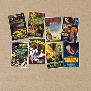 mixed set of 8 POSTCARD / A5 poster various classic universal MONSTER movies Dracula Frankenstein Lugosi Karloff printing old postcards