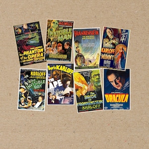 lot de 8 POSTER format A6 (carte postale)/A5 décoratif divers films MONSTER classiques universels impression momie Dracula Frankenstein