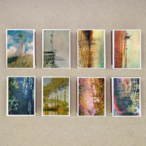 set of 8 MATCHBOX various Claude Monet famous painting art paint printing old matches match holder