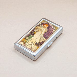 Metall Etui Jugendstil viel Plakat Mond Verträumt Violet Himmel Farbe Brieftasche Kartenhalter Zigarette oder Business Case, Einzigartiges Geschenk für Kunstliebhaber