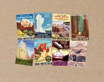 mixed set of 8 POSTCARD / A5 poster various vintage TRAVEL poster national park Yellowstone grand canyon Zion style printing postcards pack