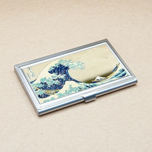 Étui pour porte-cartes de visite, gravure sur bois, peinture ukiyo-e, 8 peintures différentes, la grande vague de Kanagawa, porte-étui en métal
