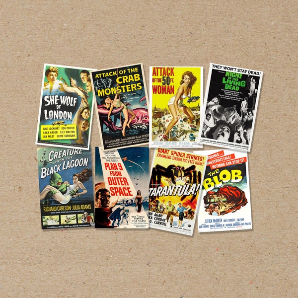 mixed set of 8 POSTCARD  / A5 poster various classic B MOVIES movie poster vintage film creature black lagoon blob printing old postcards