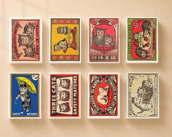 Set of 8 Matchboxes Vintage Japanese Ad Matchbox Set JP4, Retro